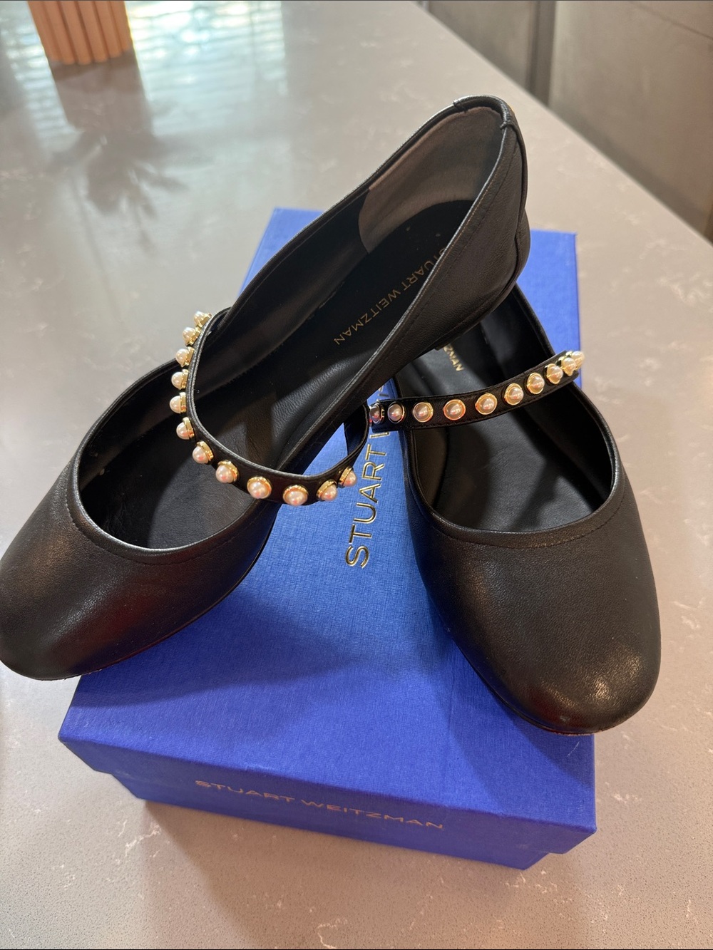 Stuart Weitzman Black Pearl-Detail Mary Jane Flats